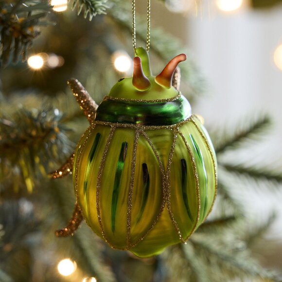 West Elm Glass Green Beetle Ornament NEW Christmas Holiday Nature Woodland Bugs - Picture 1 of 1